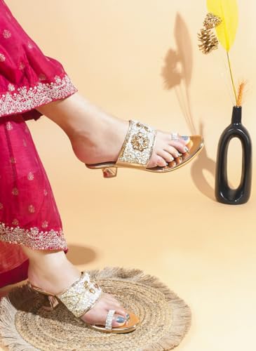 Image of TRYME Fancy Embroidery Kitten Heel Sandal Stylish Embellished Wedding Footwear Sandals For Women & Girls