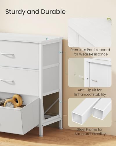 Image of SONGMICS Dresser with 9 Fabric Drawers, TV Stand for TVs Up to 70 Inches | Wide Dresser, Chest of Drawers for Bedroom and Living Room, Cloud White, BELLAH Collection ULGS233WH02S