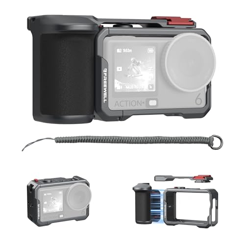 Freewell Creator Pro Cage DJI Osmo Action 6�p Xplorer�O���b�v�t�� - �N�C�b�N�R�l�N�g�}�E���g�A�R�[���h�V���[�A1/4�C���`-20�X���b�h+ALAI�|�W�V���j���O�z�[���A�ϏՌ��A���~�j�E�����O�L�b�g