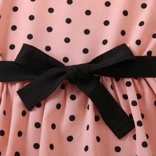 Image of Girls Polka Dot Lantern Long Sleeve Shirt with Bow-tie Belt and Legging Pants for 2-8 Years