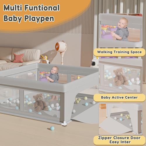 Image of Hiaksedt Baby Playpen 42x42 Inch, PlayPen for Babies and Toddlers Baby Fence Baby Play Yards for Indoor & Outdoor with Breathable Mesh Anti-Fall Playpen