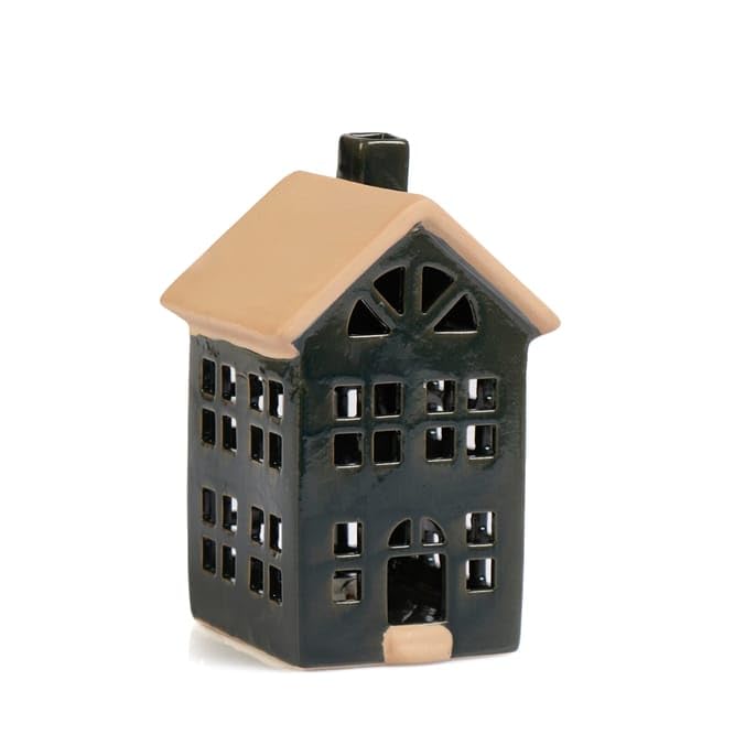 Christmas Xmas Decoration LED Glazed House Ceramic 10x10x16cm (Green)