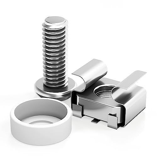 M6 x 16mm Rack Mount Cage Nuts, Screws and Washers - 50 Pack for Server Cabinets, Shelves, Routers - Self-Locking Cable Ties