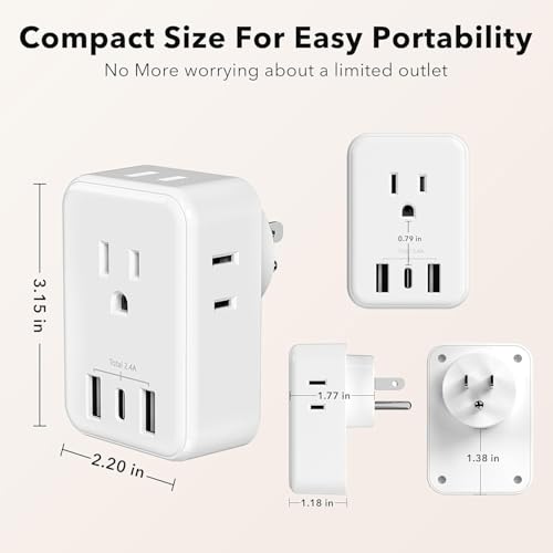 Image of BN-LINK Multi Plug Outlet Extender 2 Pack, Outlet Splitter with 4 Outlet and 3 USB Ports (1 USB C), 4-Sided Multiple Plug Expander for Travel Kitchen Dorm Room Cruise Ship Essentials, White