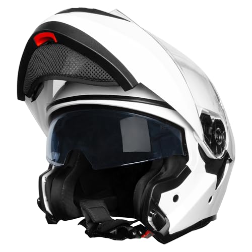 Zorax ZOR-839 White M (57-58cm) Flip Up Double Visor Helmet Motorcycle Motorbike Helmet Road Legal ECE2206
