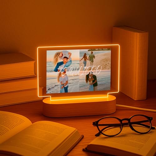 Miniatura 5 de Cristal Plaque Lámparas Personalizadas Con Foto Te Quiero Lampara Para Fotos En Metacrilato Con Luz Led Y Base De Madera Regalo Pareja Mujer Para Aniversario O San Valentín