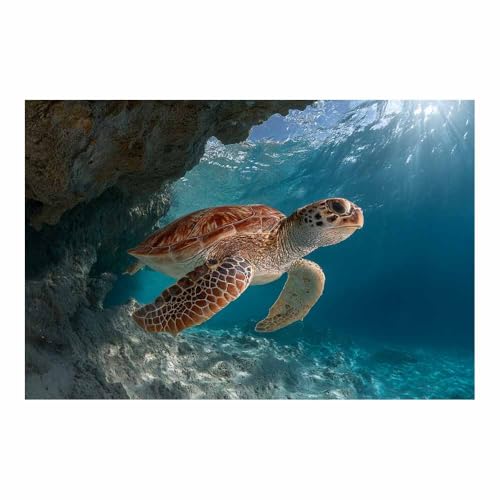 Tableau tortue verte 80x120cm sans cadre décoration murale moderne toile animaux pour salon