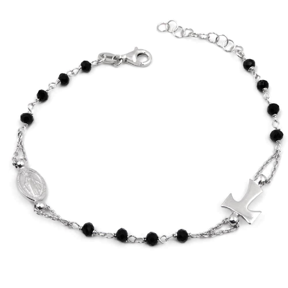 Bracciale Rosario Tau in Argento 925 e Zirconi Neri