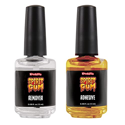 Kangaroo Spirit Gum Adhesive and Remover - Combo Pack of 0.439 fl. Oz. (13ml) Prosthetic Skin Adhesive & 0.439 fl. Oz. (13ml) Spirit Gum Remover
