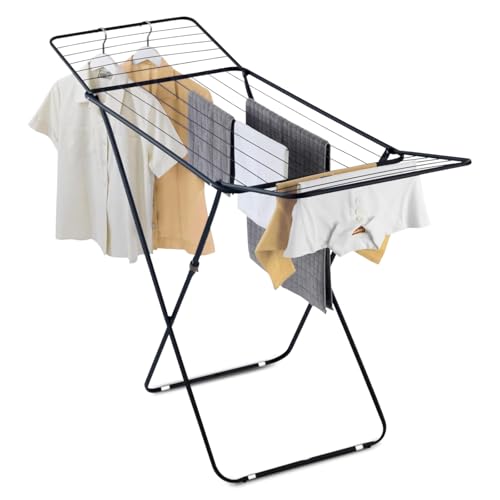 TIENDA EURASIA - Tendedero de Ropa Plegable | Estructura Met&aacute;lica Ligera | Capacidad de Carga 20 Kg | Medidas Abierto 180x50x100 cm y Cerrado 126x50x100 cm (Negro)