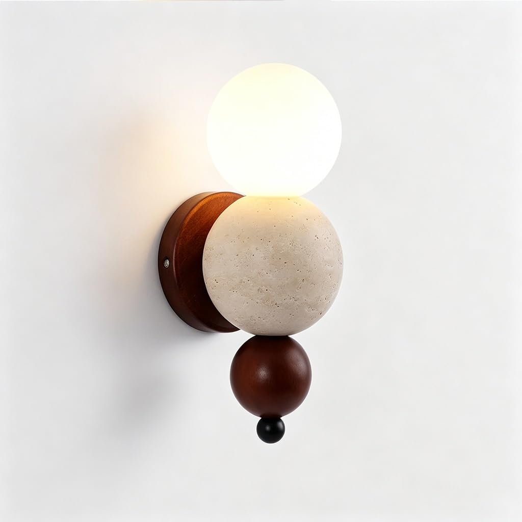 Żółta Kinkiet Trawertynu Kreatywna Lampa Ścienna Stylu Wabi-sabi Gniazdo G9 | Drewno Stylu Vintage, Okrągła Lampa Ścienna Wnętrz Sypialni Salonu Jadalni Przedpokoju Korytarza Dekoracyjna Wnętrz
