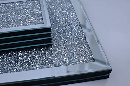 Biznest Set Of Coasters & Placemat Crushed Crystal Sparkle Diamond Glitter Mirrored Silver Home Décor Eye Catching Lovely Display - Image 5