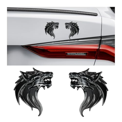 Image of 2 PCS 3D Wolf Head Metal Emblem, Car Side Fender Rear Wolf Head Emblem Badge Self Adhesive Stickers, Pair Metal Badge Decal for Car Motorcycles Truck SUV, Black