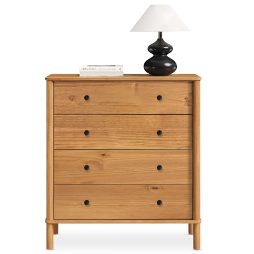 IDIMEX Commode Chambre APOANA H 99 cm 4 tiroirs en Bois Massif Coloris chêne Meuble de Rangement pour vêtements Design Naturel tiroirs spacieux poignées...
