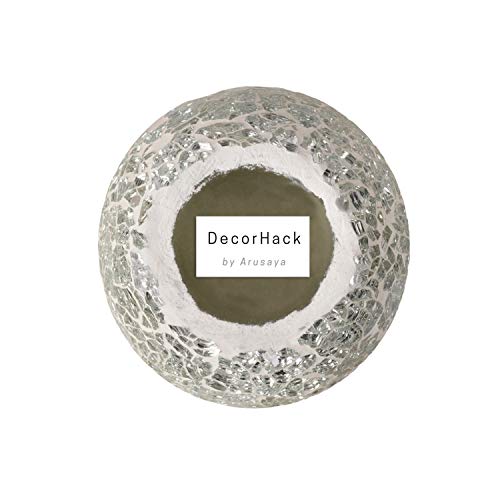 Valentine's Day Decor Candle Holder Crackle Glass Tea Light Candle Holders Votive Round For Weddings And Home Decor Set Of 2 (3.5X4.5 Inch, Silver) #TOP4