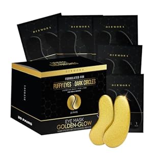 DERMORA Golden Glow Under Eye Patches (20 Pairs Eye Gels) – Rejuvenating Treatment for Dark Circles, Puffy Eyes, Refreshing, Revitalizing, Travel, Wrinkles