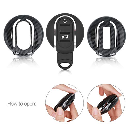 kwmobile autosleutelhoes compatibel met Mini 3-knops Smart Key autosleutel - hardcover beschermhoes - Carbon - zwart - Image 4