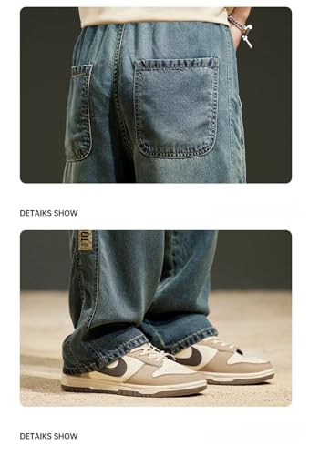 Men's Summer Vintage Thin Jeans for Lyocell Straight Loose Korean Pants Denim Trousers3