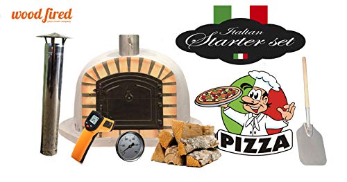 Sand Deluxe Corner Extra Wood Fired Pizza Oven Starter Kit, Orange Arch, Black Door, 80cm x 80cm
