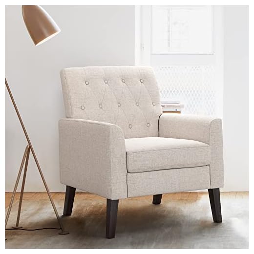 LUE BONA Linen Accent Chair 18.5" H, Comfy Living Room Chair with Arms, Button Tufted Upholstered Modern Arm Chairs, Armchair for Living Room, Bedroom, Linen Color