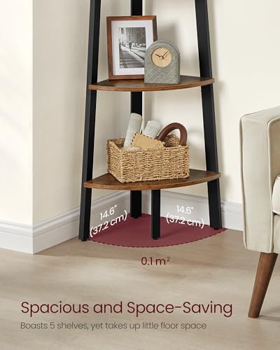 VASAGLE-Corner-Shelf-5-Tier-Corner-Bookshelf-Storage-Shelving-Unit-Plant-Stand-for-Living-Room-Industrial-Accent-Furniture-with-Steel-Frame-Rustic-Brown-and-Black-ULLS35X VASAGLE Corner Shelf 5 Tier Corner Bookshelf Storage Shelving Unit Plant Stand for Living Room Industrial Accent Furniture with Steel Frame Rustic Brown and Black ULLS35X