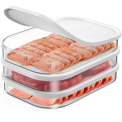 XWF Refrigerator organizers and storage,deli Meat Container for Fridge,Stackable Food Storage Boxes with Lid for Cold Cuts,Bacon Lunch Meat Container for Refrigerator,3PCS,BPA Free