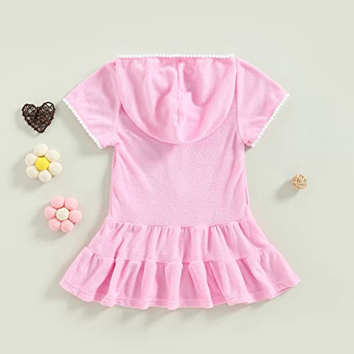 MAINESAKA Toddler Kids Baby Girl Swimwear Zip Up Hooded Cover Up Short Sleeve Summer Beach Bathing Suit Robe 2-10 Years3