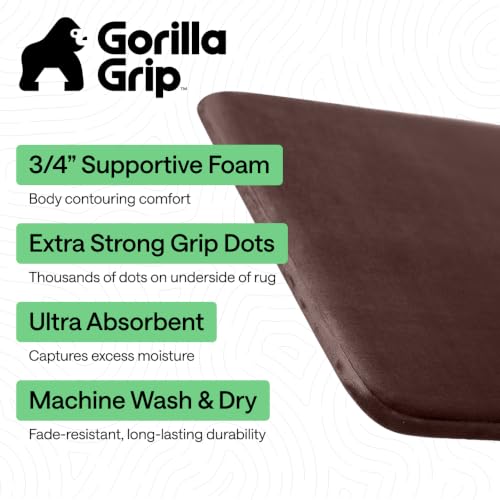 Image of GORILLA GRIP Memory Foam Bath Mat, Soft Absorbent Velvet Bathroom Mats, Durable Dots on Underside, Machine Washable Bathmat, Carpet Rug Room Decor for Shower Tub Floor RV, 42x24 Rugs, Brown