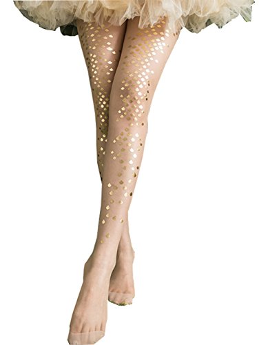 Preisvergleich Produktbild Beauty GO Frauen Mädchen Meerjungfrau Fisch Skala funkelnde Strumpfhosen Legging Strumpfhosen Strümpfe (One size, Gold)