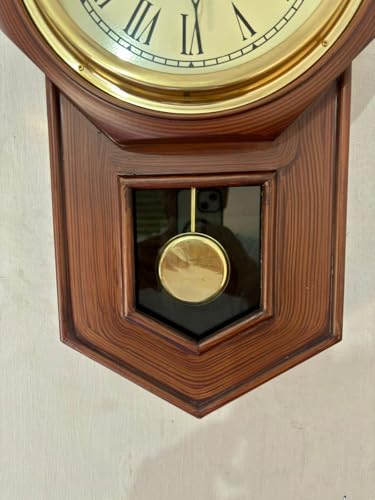 Image of Franklin & Murphy Vintage Wall Clock with Pendulum | Antique Wooden Wall Clock Oxford Design | Roman Numeral Decorative Clock | Silent Quartz Non-Ticking Classic Wall Decor