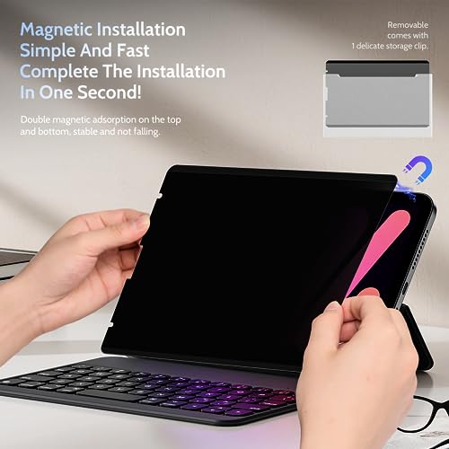 Image of Peslv 4 Way Magnetic Privacy Screen Protector for iPad Pro 12.9 Inch 2018 2020 2021 2022, Removable 360 Degree Spy Private Black Security Screen Filter, Easy Install Anti Blue Light Glare