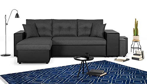 Bestmobilier - California - Canapé d'angle réversible - Convertible avec Coffre et étagère de Rangement - en Simili et Tissu