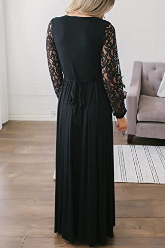 Kranda Womens Vintage Floral Lace Long Sleeve Faux Wrap V Neck Party Long Maxi Dress4