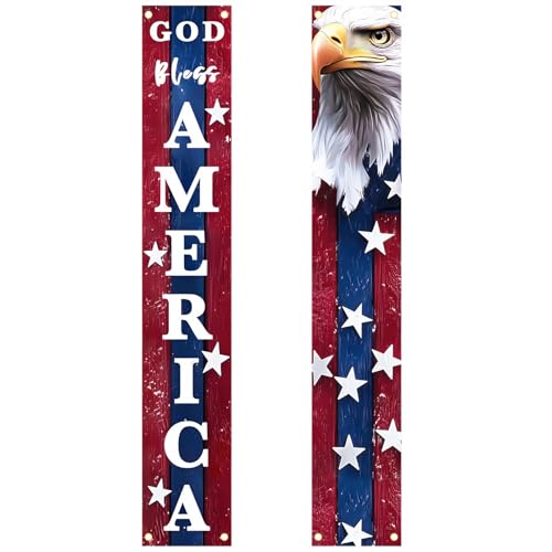 Image of BlissYard 4th of July Door Banner Set Patriotic American Flag Porch Decorations God Bless America Hanging Sign for Front Door Independence Day Outdoor Decor Memorial Day Veterans Party Banner