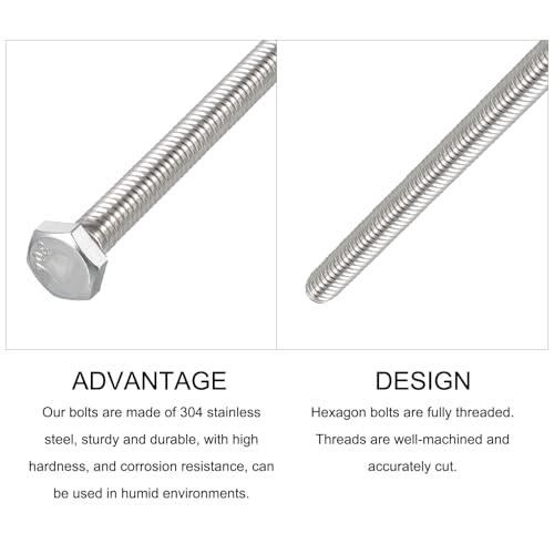 Image of METALLIXITY Hex Head Bolts (1 /4-20 x 6) 10Pcs, 304 Stainless Steel 18-8, Fully Threaded, External Hex Drive, Plain Finish, Hex Head Screw Bolt, Silver