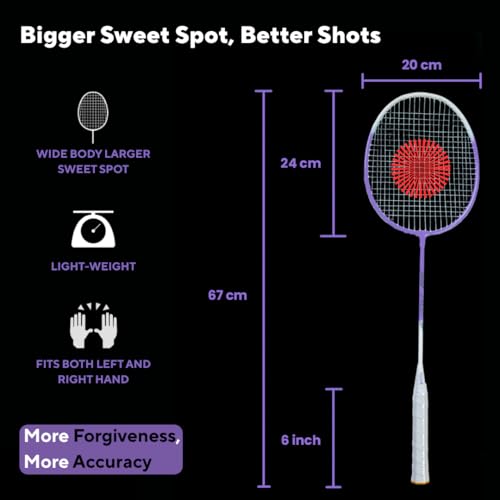 Image of PulseITSmash Badminton Racket- for Men & Women. Lightweight Aluminum Frame with High Tension Strings. Indoor /Outdoor Badminton Racquet for Training, Power Play & Control. (Purple)