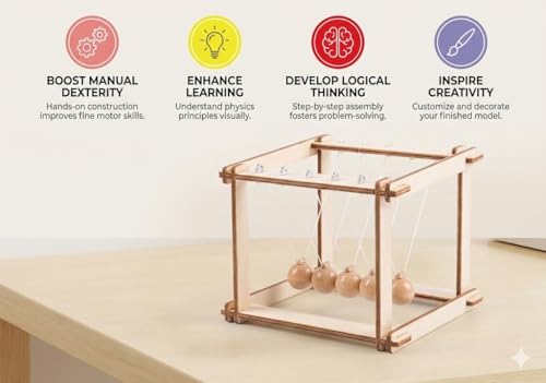 Image of Newton's Pendulum DIY Science Experiment Kit for Kids | STEM Educational Wooden Toy | Physics Learning Model | School Project & Gift for Boys & Girls (8+ Years) (Newton's Pendulum)