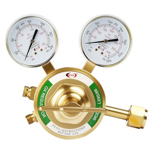 CDL LX95 Extra Heavy Duty Oxygen Regulator CGA540 Forged Brass Large Tank Gauge Cutting Torch Regulator 0-4000PSI Inlet 0-200PSI Outlet