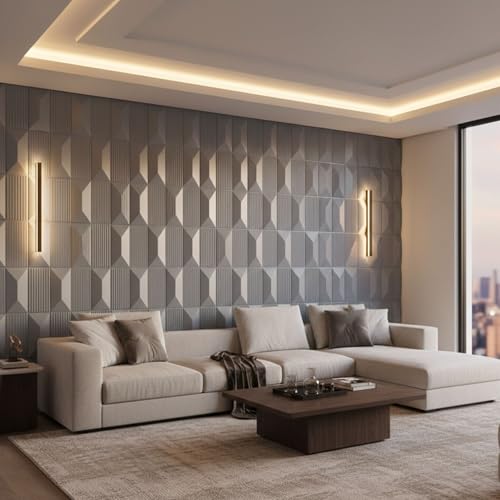Image of Kayra Decor 3D PVC Wall Panels for Bedroom & Living Room | Artisian Design |Gray Color | 19.7 x 19.7 Inch | Pack of 40 | 107.60 Sq Ft
