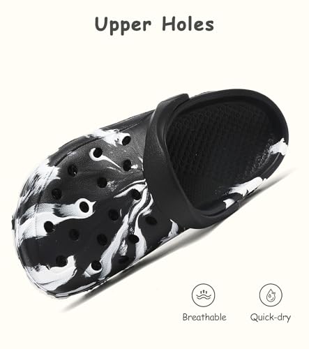 Image of Boys and Girls Tie Dye Clogs for Kids,Unisex Eva Mules for Big Kid,Little Kid,Boy and Girl Closed Toe Slide Sandals,Black and White