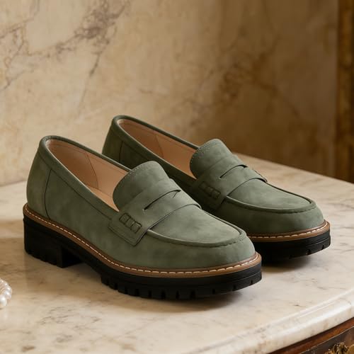 Image of Womens Penny Loafer ShoesSuede Chunky Oxford LUE Sole Comfortable Slip On for Casual Business,Work and Date
