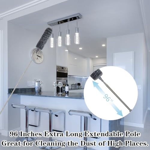 Image of 4 Pcs Dusters for Cleaning, 2-9 Ft Duster with Extension Pole, Cobweb Duster with Extension Pole, Duster for Cleaning High Ceilings, Fans, Furniture, Spider Webs(Grey)