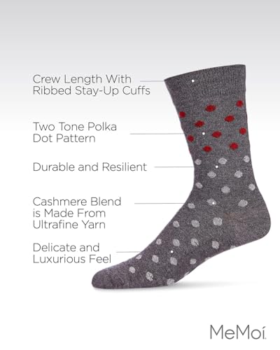 MeMoi Men's Two Tone Polka Dot Luxuriously Soft Cashmere Crew Socks Medium Gray Heather 10-133