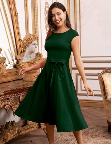 Image of DRESSTELLS Women's Cocktail Dresses, Formal Wedding Guest Modest Church Vintage Tea Party Midi Evening Dress