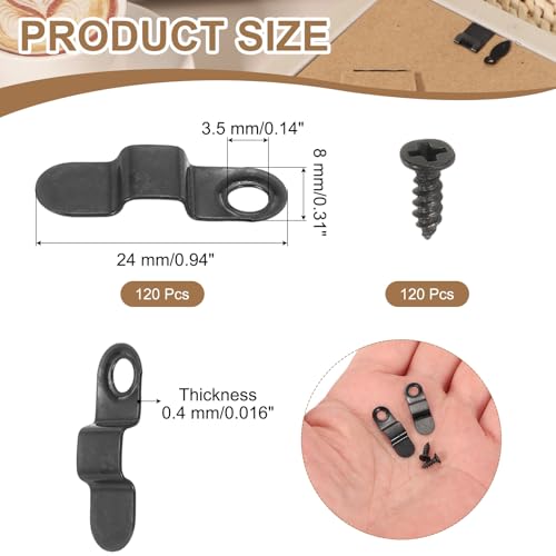 Image of uxcell 120pcs Picture Frame Backing Clips, 0.94 inch Photo Frame Turn Buttons Fasteners Hardware Corner Clip with 120pcs Screw for Hanging Pictures Craft Drawings, Bow Shaped Black