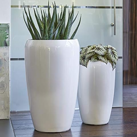 Klocke plant pots beautiful plant vase in set of 2, fibreglass, with insert, indoor and outdoor use, weather-resistant and frost-proof Cover
