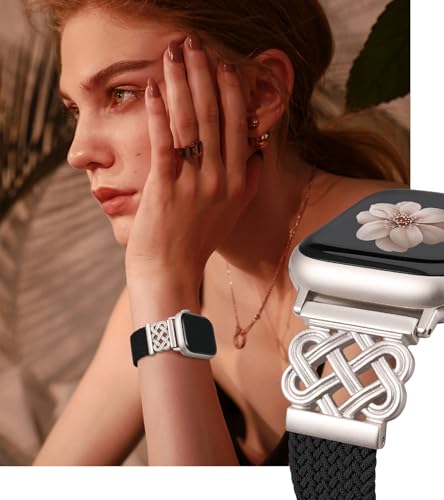 Image of TOYOUTHS Braided Magnetic Band Compatible with Apple Watch Bands 38 /40 /41 /42 /44 /45 /46 /49mm Women Men, Dressy Celtic Metal Stretchy Elastic Strap for iWatch Series 11 10 9 8 7 6 5 4 SE /Ultra 3 2 1