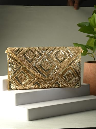 Image of DUCHESS Women's Hand Embroidered Envelope Clutch -Bridal Ethnic Traditional Casual Purse /Clutch /Handbag (23 L x 2.5 W x 13H cm)