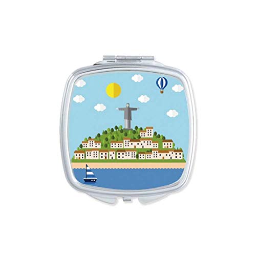 Mount Corcovado Fire Balloon Brazil Mirror Portable Compact Pocket Makeup Double Sided Glass image 2