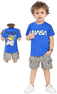 تي شيرت للاطفال بشعار ناسا، قطن، ازرق ملكي، مع طباعة رائد فضاء (ازرق، 4)